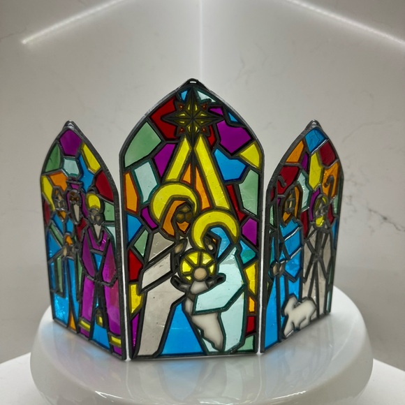 Vintage Stained Glass Look Christmas Nativity Scene Suncatcher - Picture 2 of 9